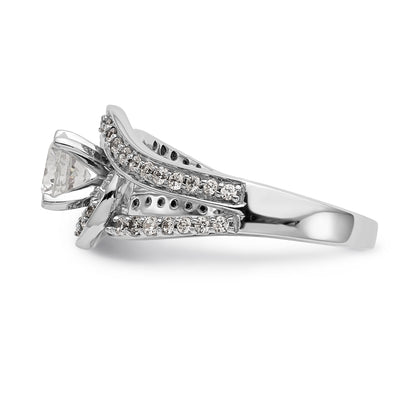 14k White Gold Peg Set Simulated Diamond By Pass Engagement Ring