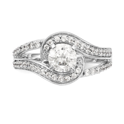 14k White Gold Peg Set Simulated Diamond By Pass Engagement Ring