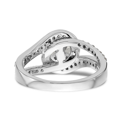 14k White Gold Peg Set Simulated Diamond By Pass Engagement Ring