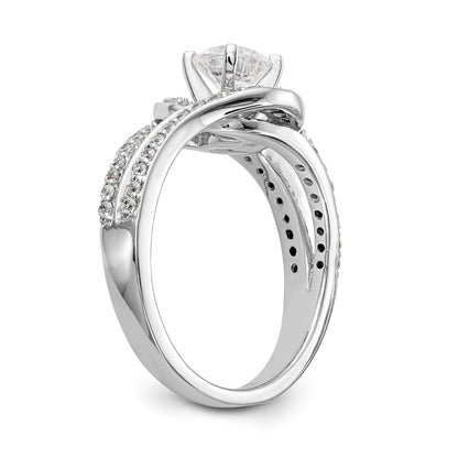 14k White Gold Peg Set Simulated Diamond By Pass Engagement Ring