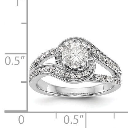 14k White Gold Peg Set Simulated Diamond By Pass Engagement Ring