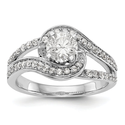 14k White Gold Peg Set Simulated Diamond By Pass Engagement Ring