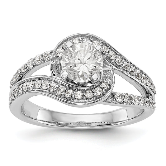 14k White Gold Peg Set Simulated Diamond By Pass Engagement Ring