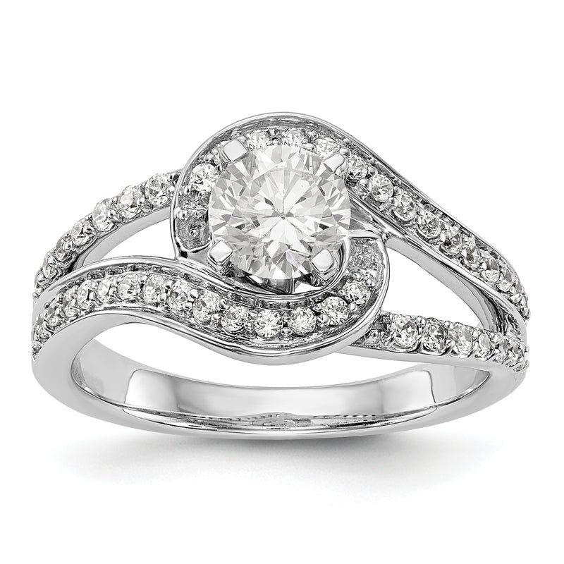 14k White Gold Peg Set Simulated Diamond By Pass Engagement Ring