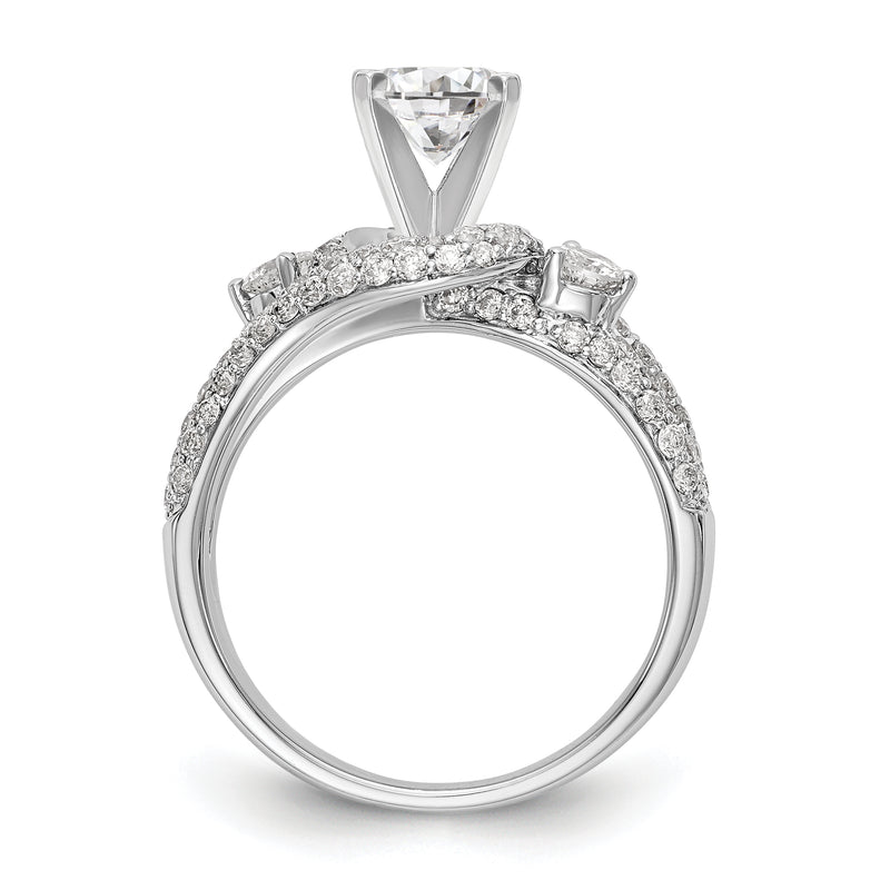 14k White Gold Peg Set Simulated Diamond By Pass Engagement Ring