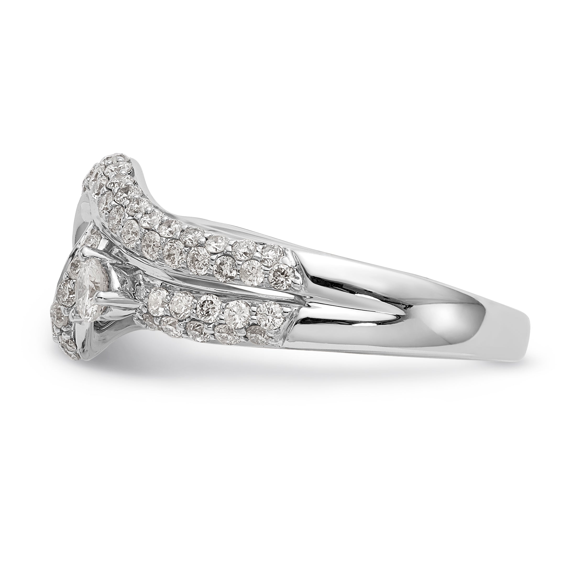 14k White Gold Peg Set Simulated Diamond By Pass Engagement Ring