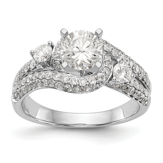 14k White Gold Peg Set Simulated Diamond By Pass Engagement Ring