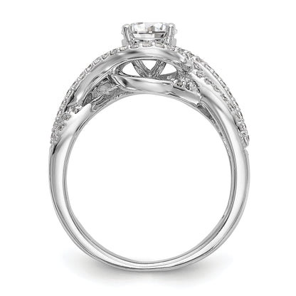 14k White Gold Peg Set Simulated Diamond By Pass Engagement Ring
