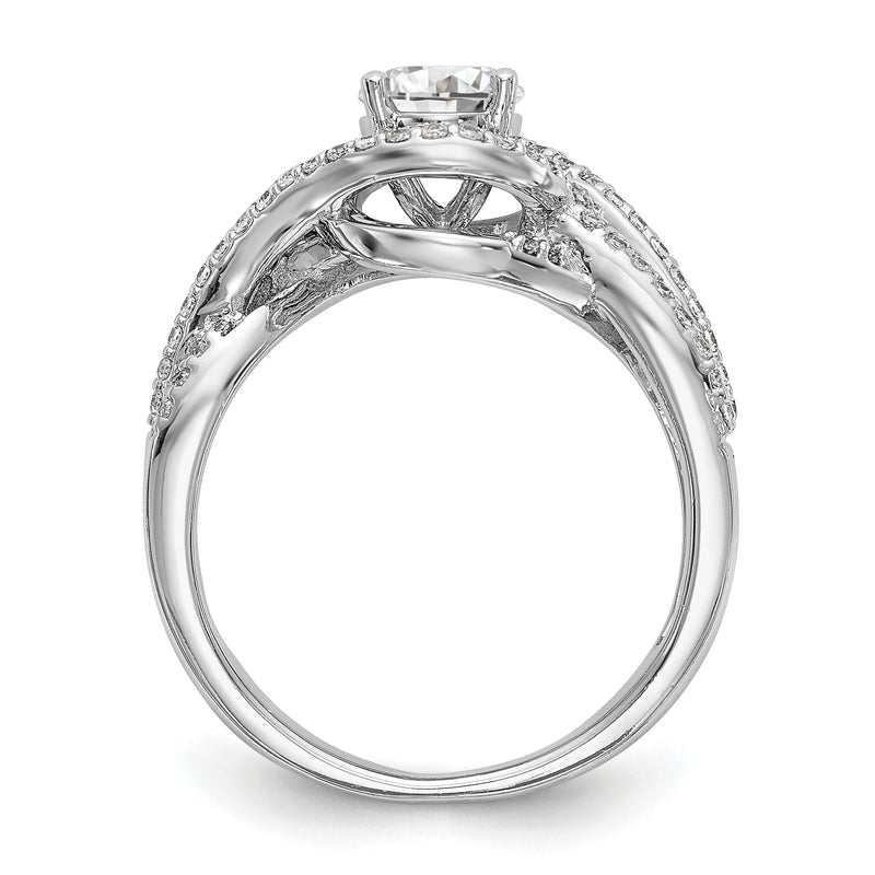 14k White Gold Peg Set Simulated Diamond By Pass Engagement Ring