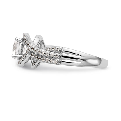 14k White Gold Peg Set Simulated Diamond By Pass Engagement Ring