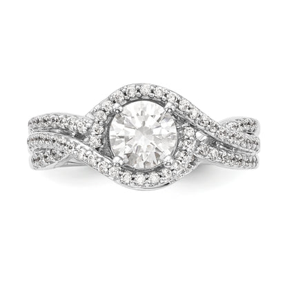 14k White Gold Peg Set Simulated Diamond By Pass Engagement Ring