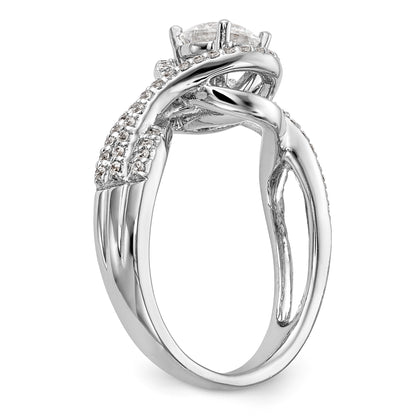 14k White Gold Peg Set Simulated Diamond By Pass Engagement Ring