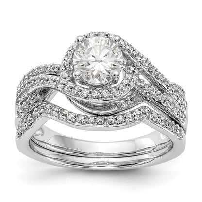 14k White Gold Peg Set Simulated Diamond By Pass Engagement Ring