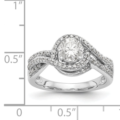 14k White Gold Peg Set Simulated Diamond By Pass Engagement Ring