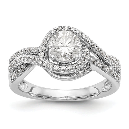 14k White Gold Peg Set Simulated Diamond By Pass Engagement Ring