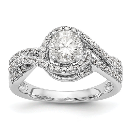 14k White Gold Peg Set Simulated Diamond By Pass Engagement Ring
