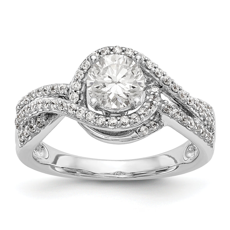 14k White Gold Peg Set Simulated Diamond By Pass Engagement Ring