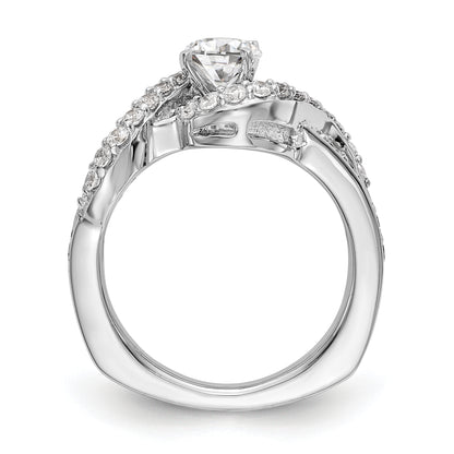 14k White Gold Peg Set Simulated Diamond By Pass Engagement Ring
