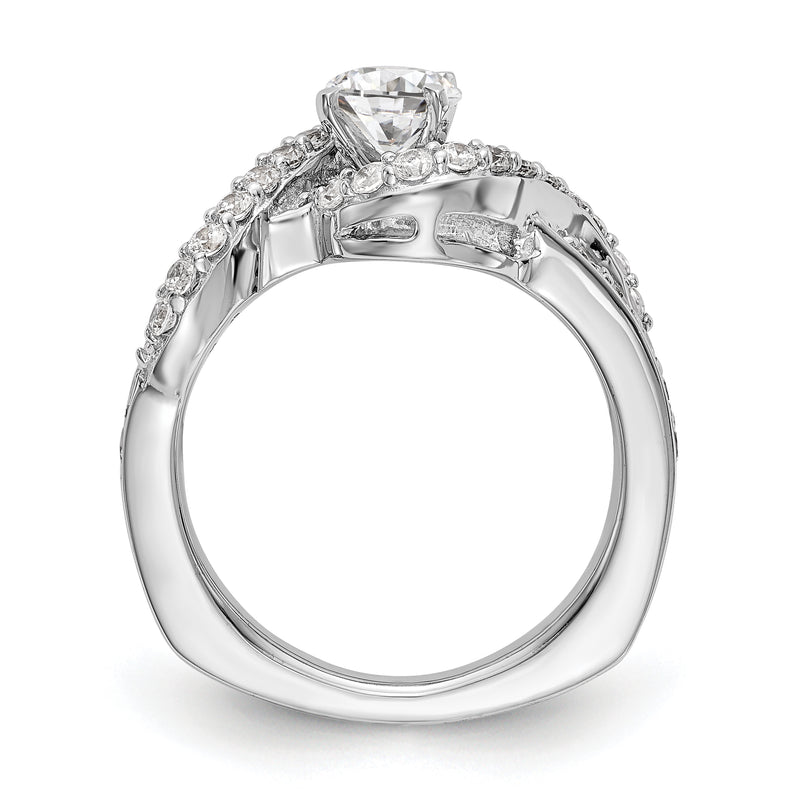 14k White Gold Peg Set Simulated Diamond By Pass Engagement Ring