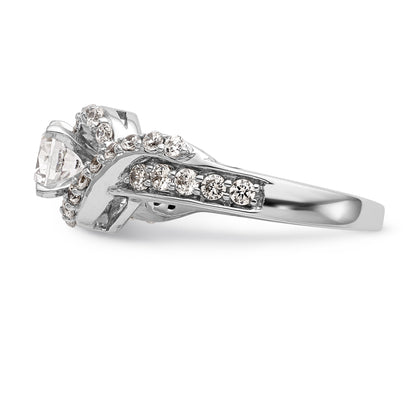 14k White Gold Peg Set Simulated Diamond By Pass Engagement Ring
