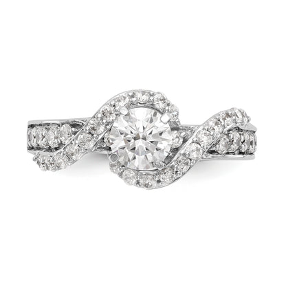 14k White Gold Peg Set Simulated Diamond By Pass Engagement Ring