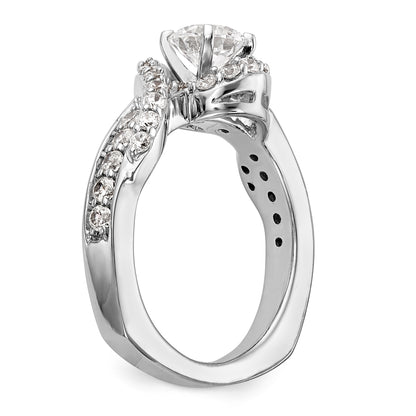 14k White Gold Peg Set Simulated Diamond By Pass Engagement Ring