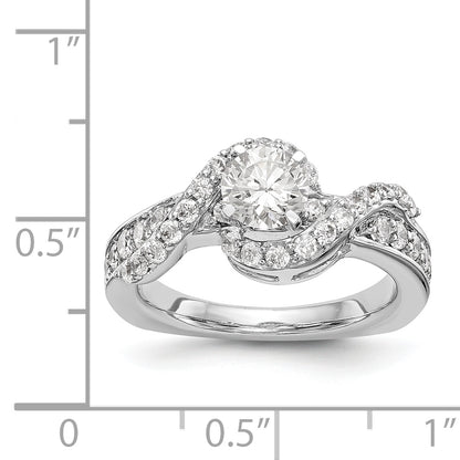 14k White Gold Peg Set Simulated Diamond By Pass Engagement Ring