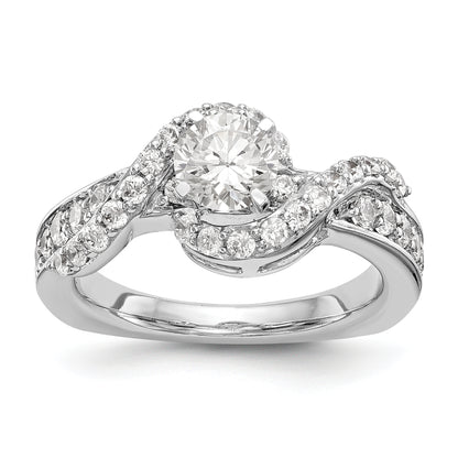 14k White Gold Peg Set Simulated Diamond By Pass Engagement Ring