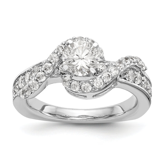 14k White Gold Peg Set Simulated Diamond By Pass Engagement Ring