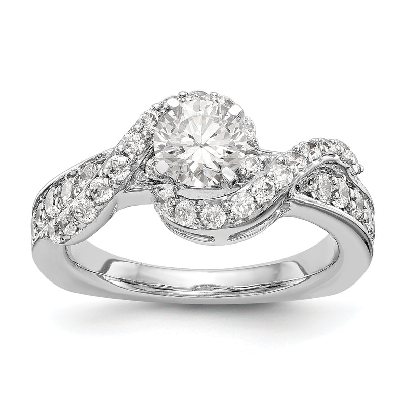 14k White Gold Peg Set Simulated Diamond By Pass Engagement Ring