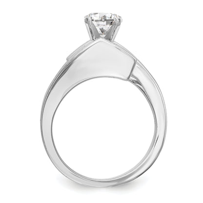 14k White Gold Peg Set Simulated Diamond By Pass Engagement Ring