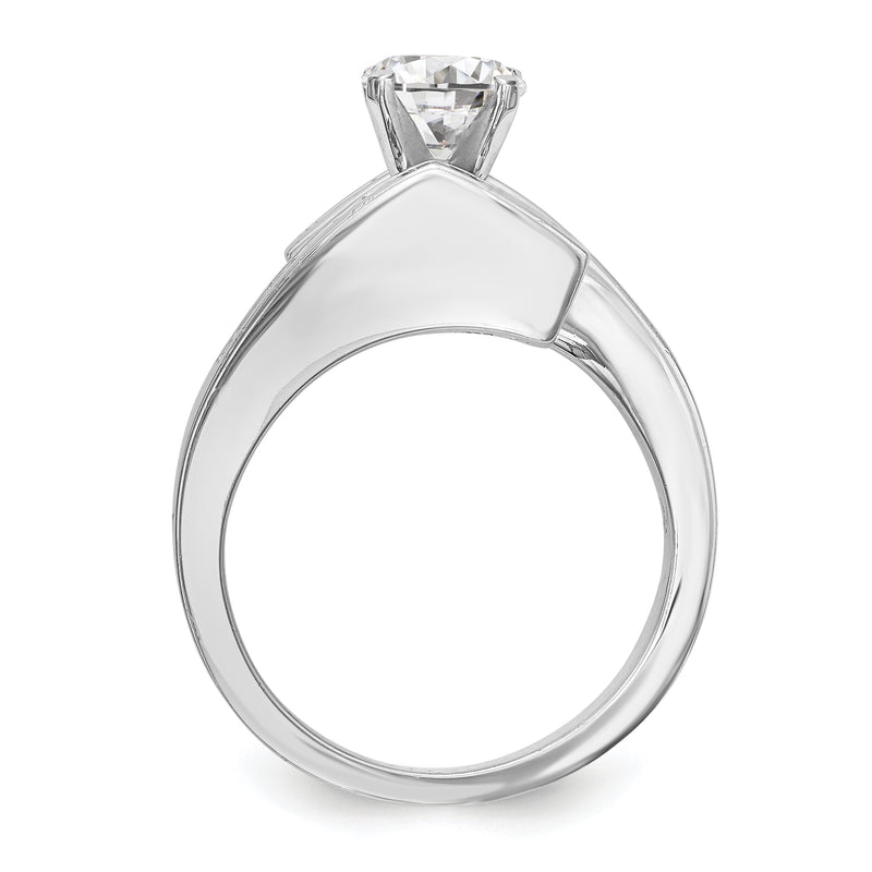 14k White Gold Peg Set Simulated Diamond By Pass Engagement Ring