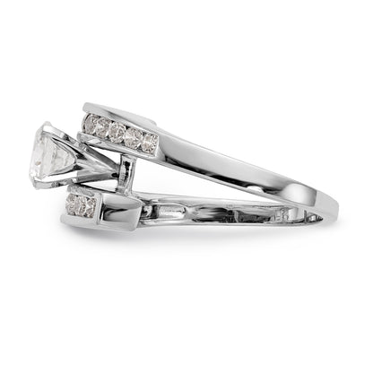 14k White Gold Peg Set Simulated Diamond By Pass Engagement Ring