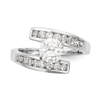 14k White Gold Peg Set Simulated Diamond By Pass Engagement Ring