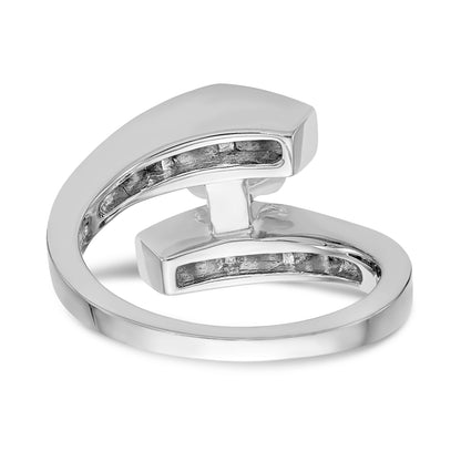 14k White Gold Peg Set Simulated Diamond By Pass Engagement Ring