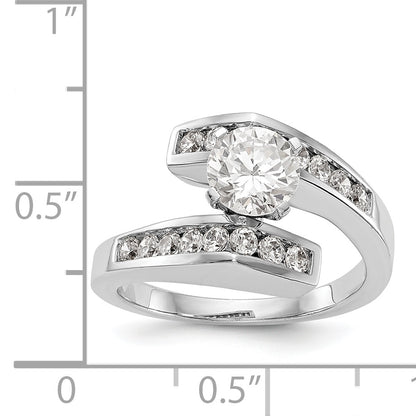 14k White Gold Peg Set Simulated Diamond By Pass Engagement Ring