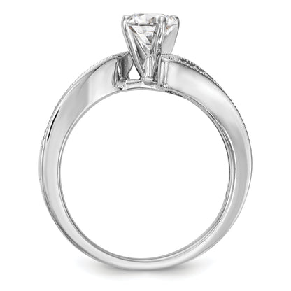 14k White Gold Peg Set Simulated Diamond By Pass Engagement Ring
