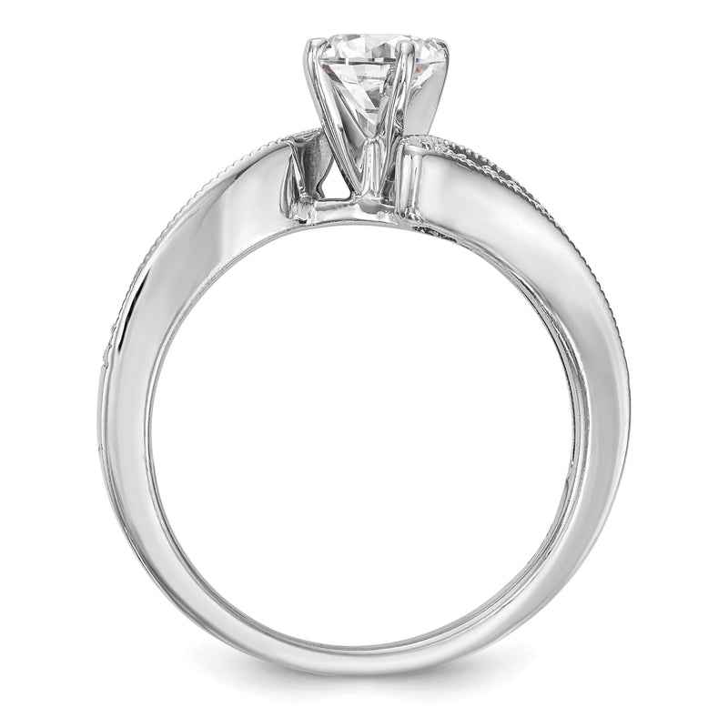 14k White Gold Peg Set Simulated Diamond By Pass Engagement Ring