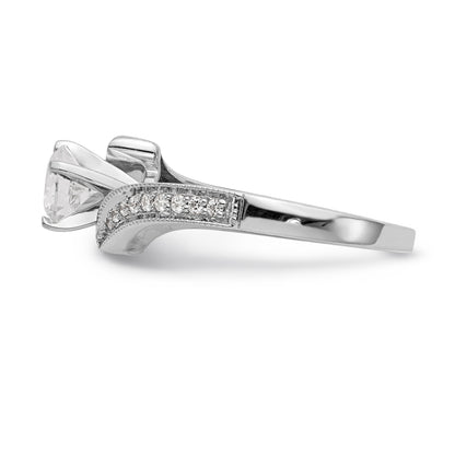 14k White Gold Peg Set Simulated Diamond By Pass Engagement Ring