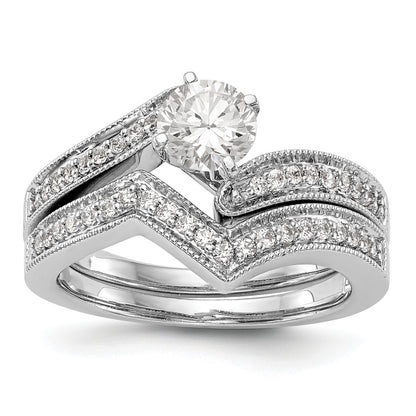 14k White Gold Peg Set Simulated Diamond By Pass Engagement Ring