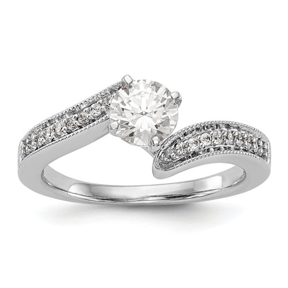 14k White Gold Peg Set Simulated Diamond By Pass Engagement Ring