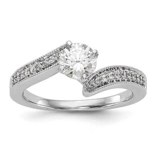 14k White Gold Peg Set Simulated Diamond By Pass Engagement Ring