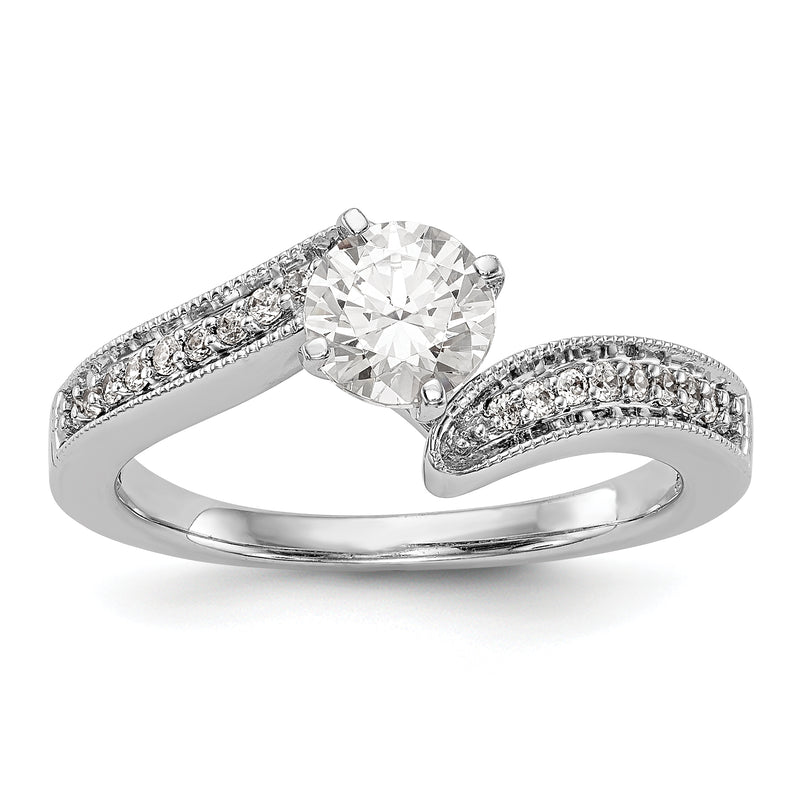 14k White Gold Peg Set Simulated Diamond By Pass Engagement Ring