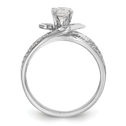 14k White Gold Peg Set Simulated Diamond By Pass Engagement Ring