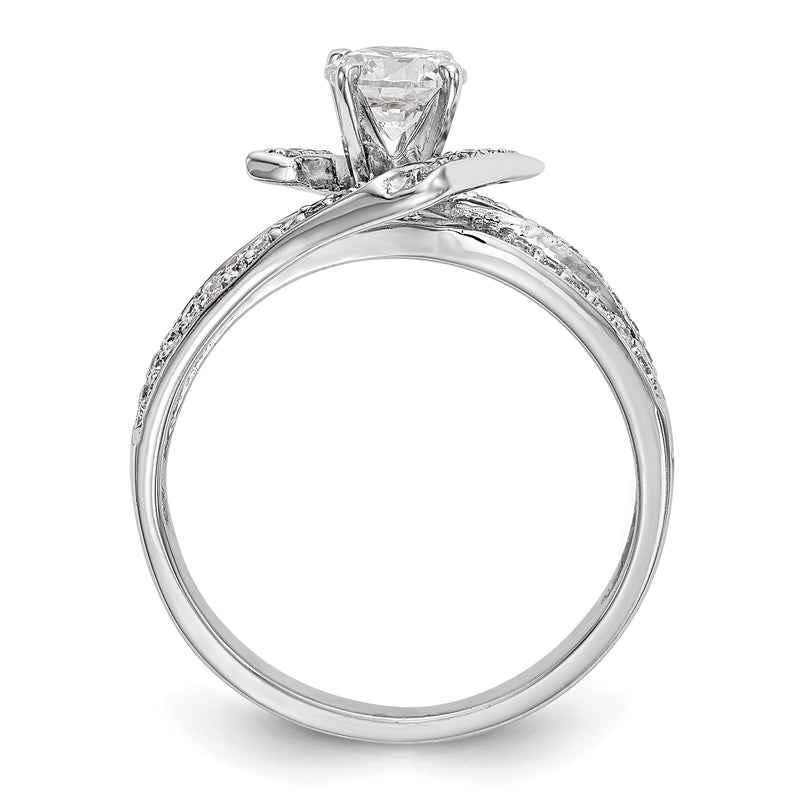 14k White Gold Peg Set Simulated Diamond By Pass Engagement Ring