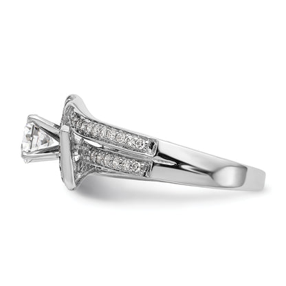 14k White Gold Peg Set Simulated Diamond By Pass Engagement Ring