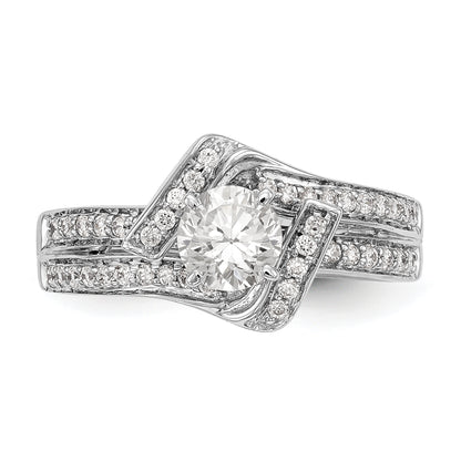 14k White Gold Peg Set Simulated Diamond By Pass Engagement Ring