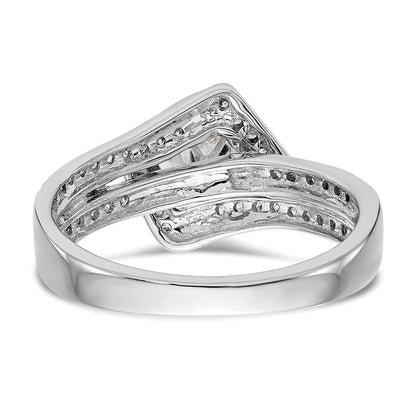 14k White Gold Peg Set Simulated Diamond By Pass Engagement Ring