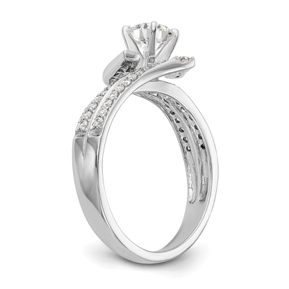 14k White Gold Peg Set Simulated Diamond By Pass Engagement Ring