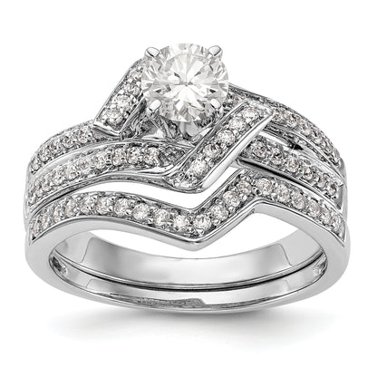 14k White Gold Peg Set Simulated Diamond By Pass Engagement Ring